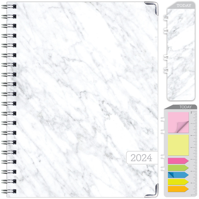 HARDCOVER 2024 Planner: (November 2023 Through December 2024) 8.5"x11" Daily Weekly Monthly Planner Yearly Agenda. Bookmark, Pocket Folder and Sticky Note Set (Grey Marble)