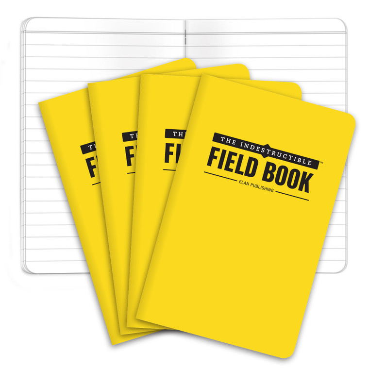 Elan Publishing Company Indestructible Field Notebook/Pocket Journal - 3.5"x5.5" - Yellow Cover - Lined Memo Book - Pack of 4