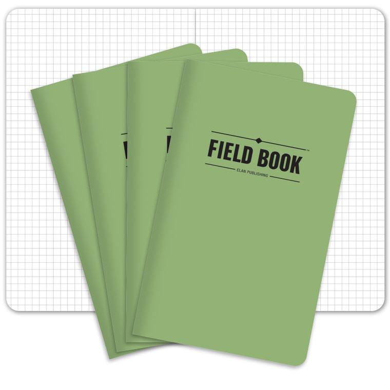 Elan Publishing Company Field Notebook/Journal - 5"x8" - Green Cover - Graph Book - Pack of 4