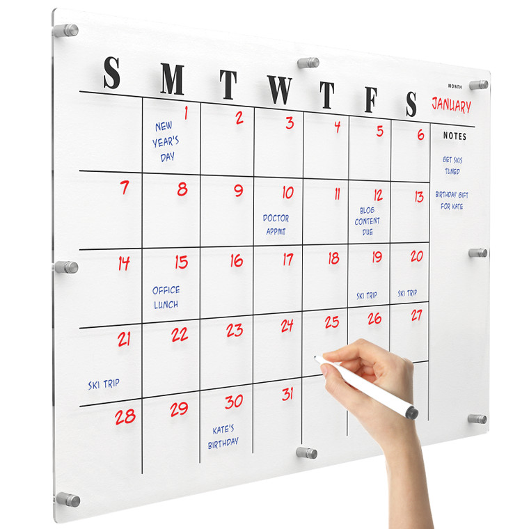 Ultra-Clear Acrylic Dry Erase Memo Writing Board and Wall Calendar Family Planner 30" x 20"