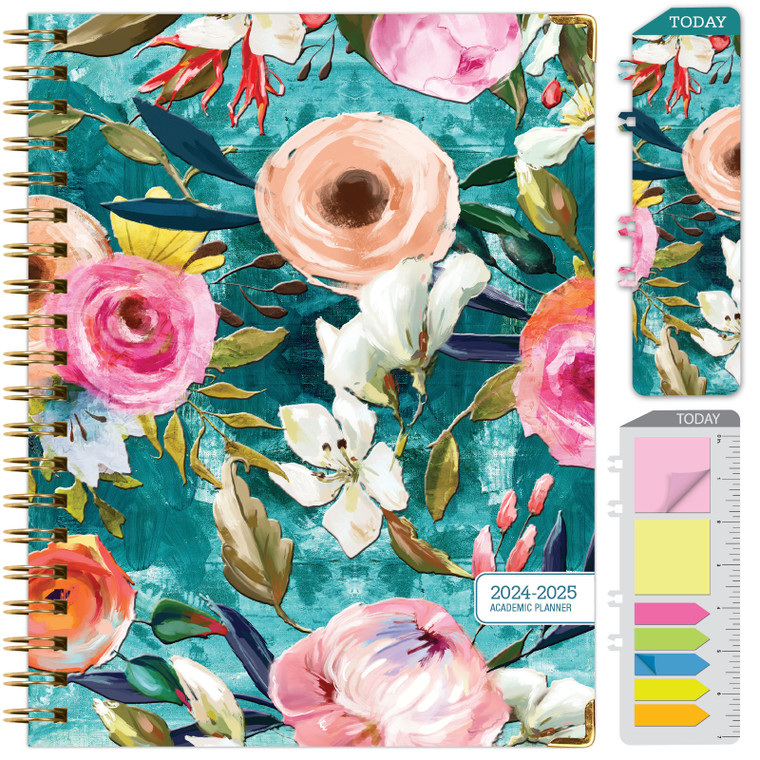 Hardcover AY 2024-2025 Fashion Planner - 8.5"x11" (Teal Floral)