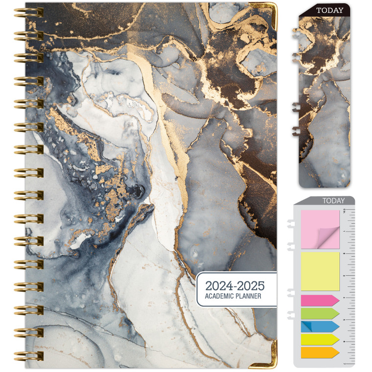 Hardcover AY 2024-2025 Fashion Planner - 5.5"x8" (Black Gold Marble)