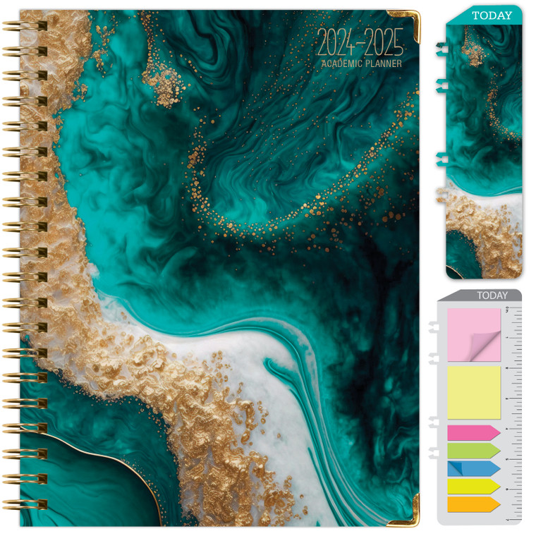 Hardcover AY 2024-2025 Fashion Planner - 8.5"x11" (Teal Gold Marble)