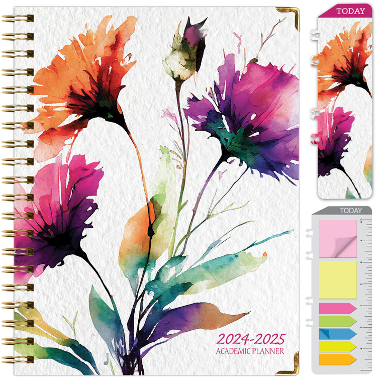 Hardcover AY 2024-2025 Fashion Planner - 8.5"x11" (Rainbow Floral)