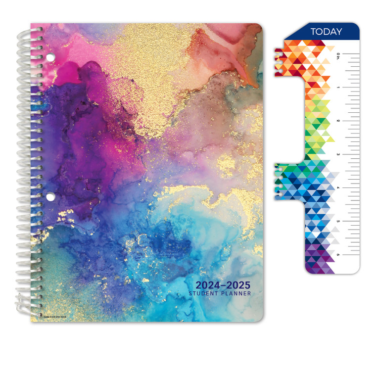 Secondary Student Planner AY 2024-2025 - Matrix Style - 7"x9" (Rainbow Gold Marble)