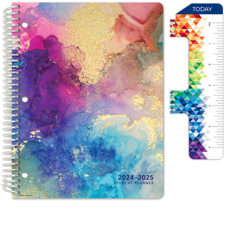 Secondary Student Planner AY 2024-2025 - Matrix Style - 8.5"x11" (Rainbow Gold Marble)