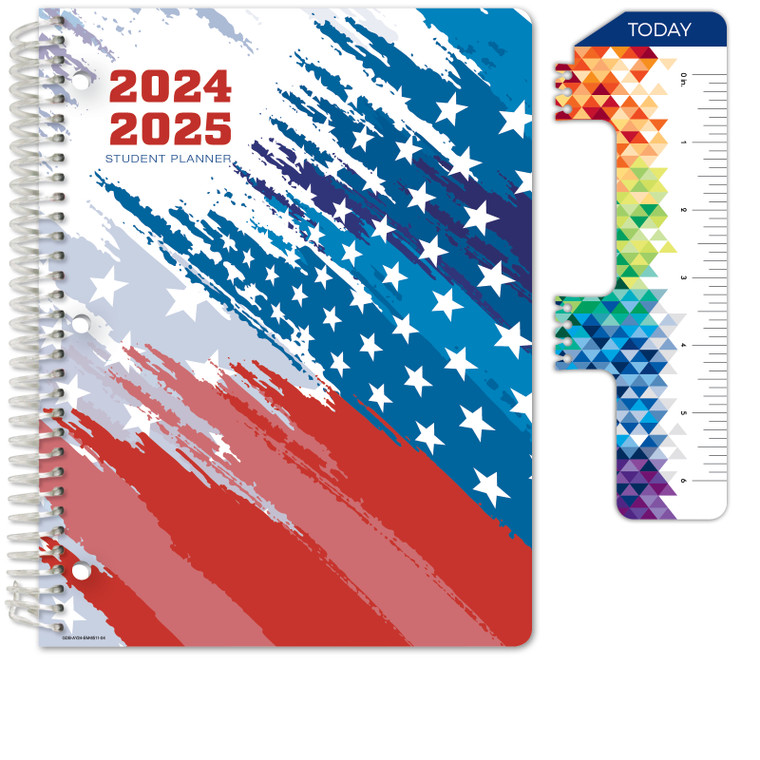 Elementary Student Planner AY 2024-2025 - Matrix Style - 8.5"x11" (Patriotic Brush Stroke)