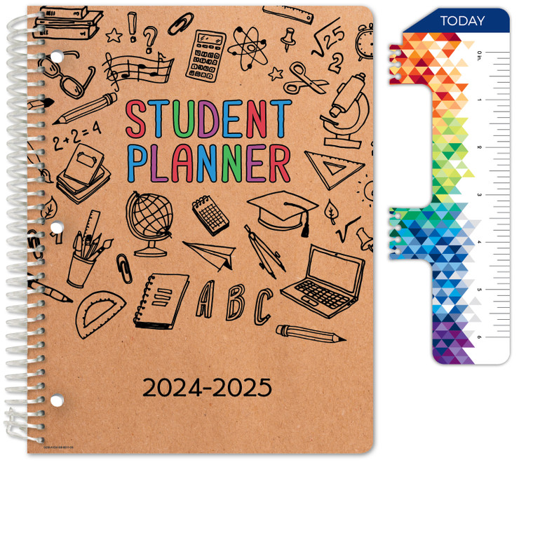 Secondary Student Planner AY 2024-2025 - Block Style - 8.5"x11" (Kraft Doodles)
