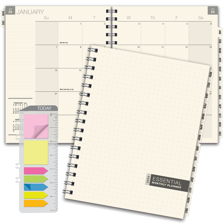 2024 Essential 8.5"x11" Monthly Planner with Tabs - 14 Months (November 2023 Through December 2024) - Professional, Simple, Easy-to-Use Design. Frosted Vinyl Covers for Extra Protection