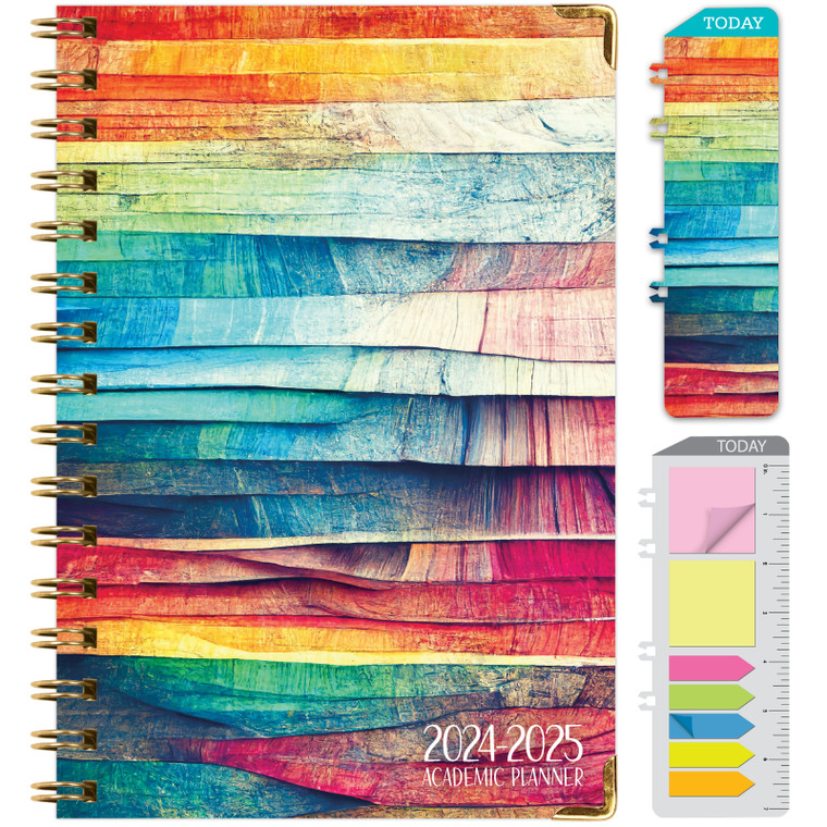 Hardcover AY 2024-2025 Fashion Planner - 5.5" x 8" (Rainbow Oak) 