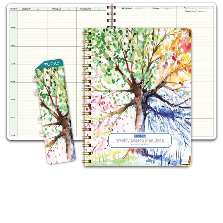 Hardcover Teacher Undated Lesson Plan 7 Period: Days Horizontally Across The Top (Tree Seasons)