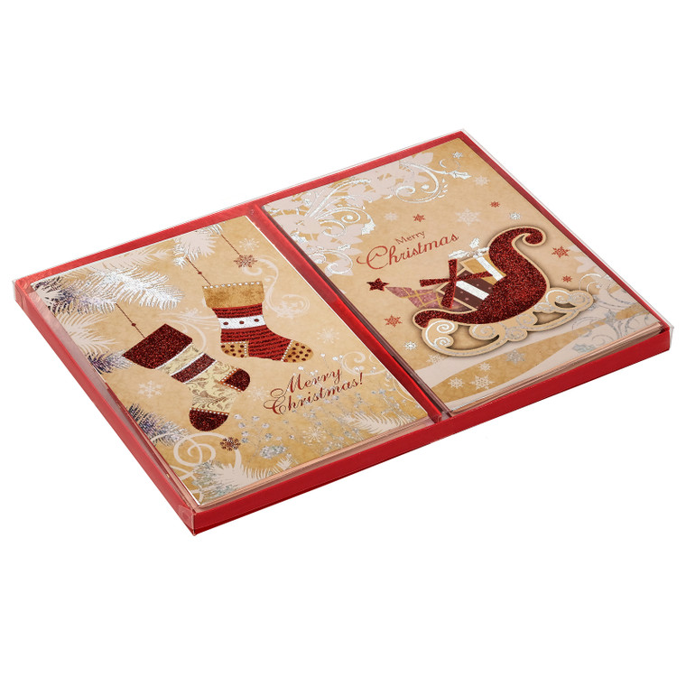 Christmas Greeting Cards - (Packs of 10, Snowman/Tree)