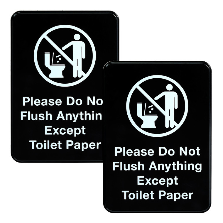 Please Do Not Flush Anything Except Toilet Paper Sign - 9"x3" 3/pks in Black and Yellow - 5"x7" 2/pack in Black (Black, 5x7")