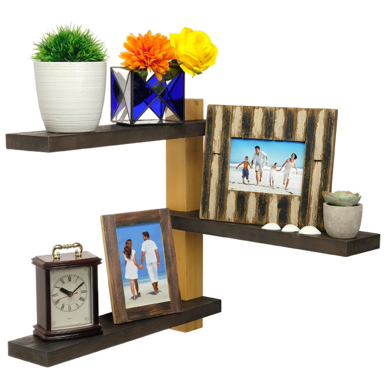 Three Tier Floating Corner Shelves - EGP-HD-0400 (Dark Brown & Natural Wood)