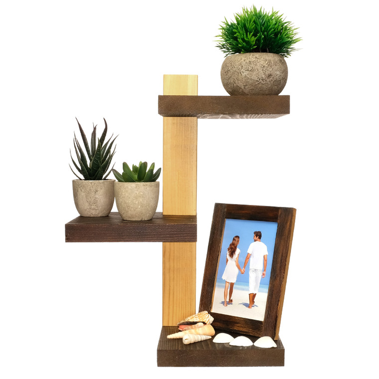 Three Tier Floating Corner Shelves - EGP-HD-0401 (Dark Brown & Natural Wood)