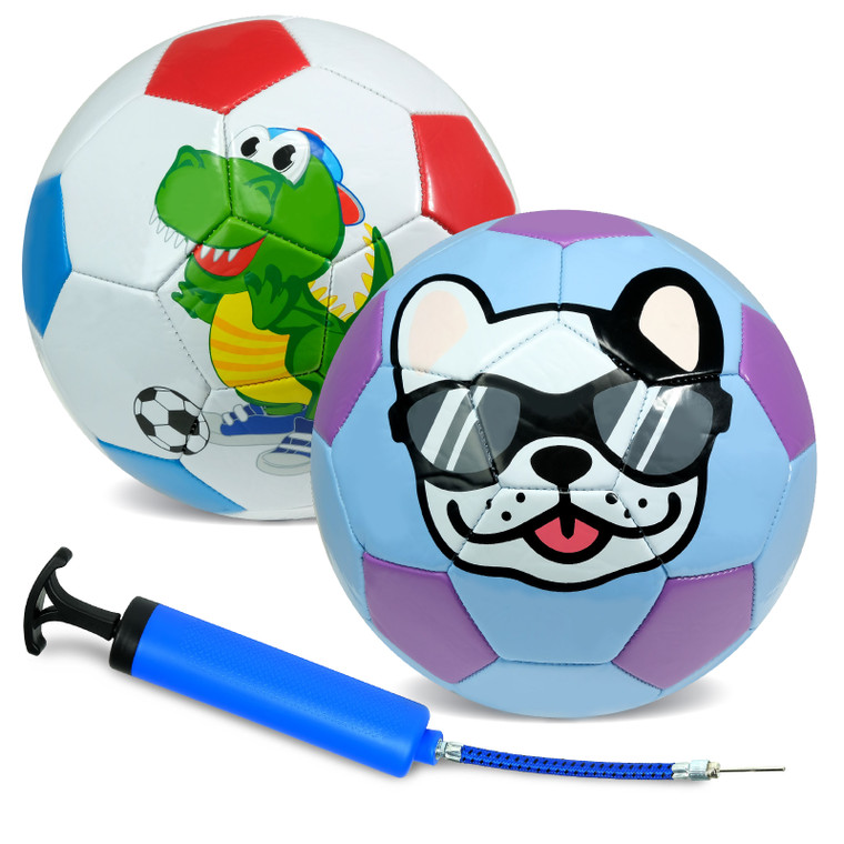 Xcello Sports Kids Soccer Ball Soft Thick Durable TPU Cover  2 Pack With Pump (Available in Size 2, and Size 3) (Blue/White)