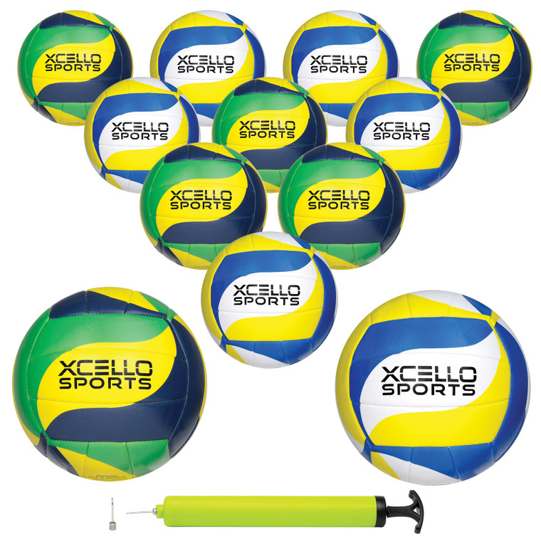 Xcello Sports Volleyball Assorted Graphics with Pump Green, Navy, Yellow and Blue, Yellow, White