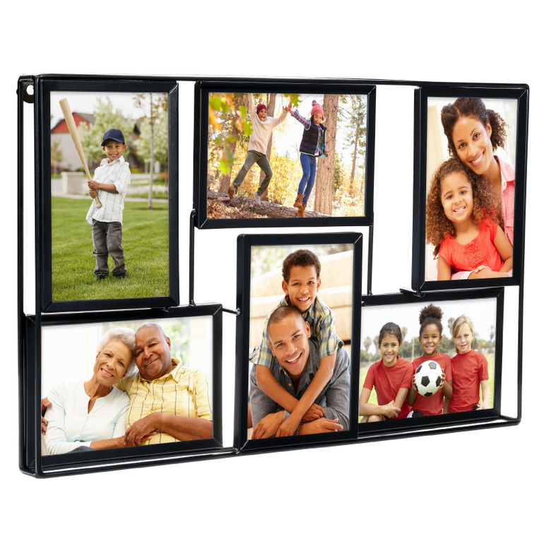 3D Wireframe Collage Photo Frame, Holds 6 4x6 Photos, Black