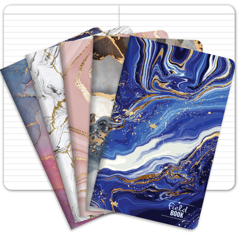 Mini Field Book Set - Line Text / Combo Marble Covers - 3.5"x5.5"