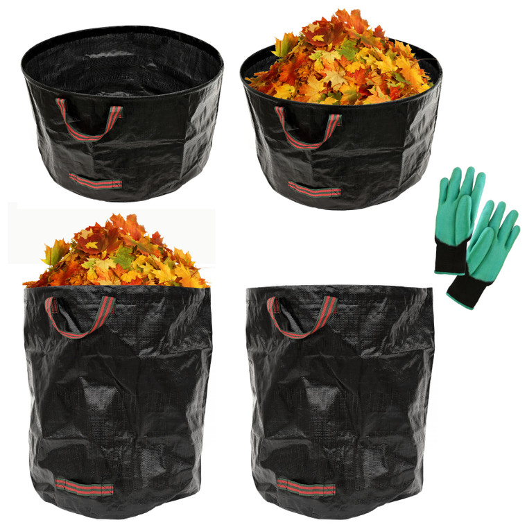 The Excello Global 72 and 63 Gallon Heavy Duty Reusable Gardening Waste Bag with Gloves, 4-Pack, Black
