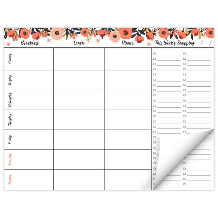 8.5” x 11” Horizontal Meal Planner - Peach & Pink Floral 