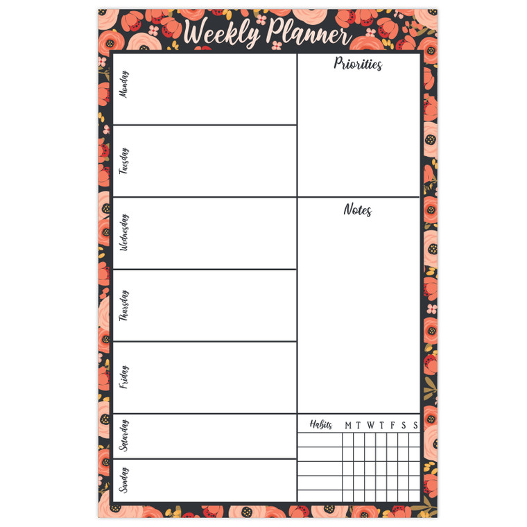 6" x 9" Vertical To-Do List - Peach & Pink Floral