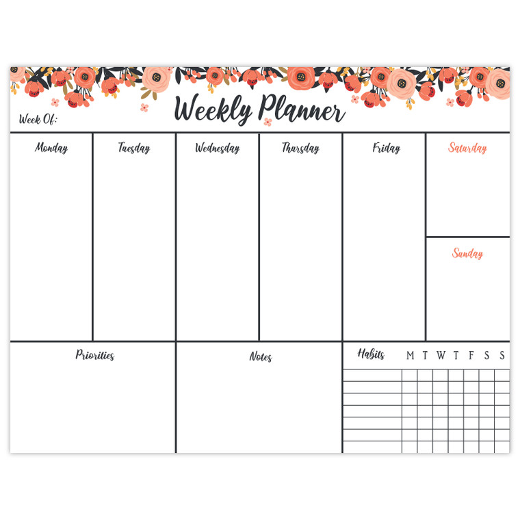 8.5” x 11” Horizontal To-Do List - Peach & Pink Floral 