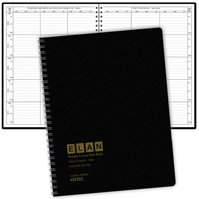 Teacher Lesson Plan 6 Period: Days Vertically Down The Side, 8.5"x11", AY 2025-2026 (Black)