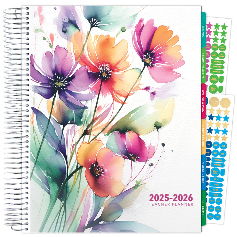 Deluxe Teacher AY 2025-2026 Planner - 8.5"x11" (Rainbow Floral)