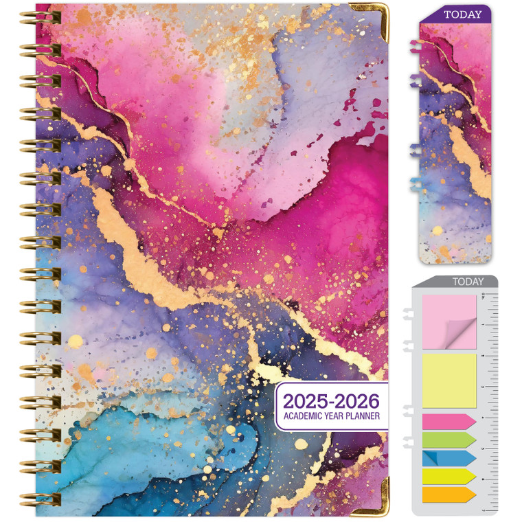 Hardcover AY 2025-2026 Fashion Planner - 5.5"x8" (Rainbow Gold Marble)