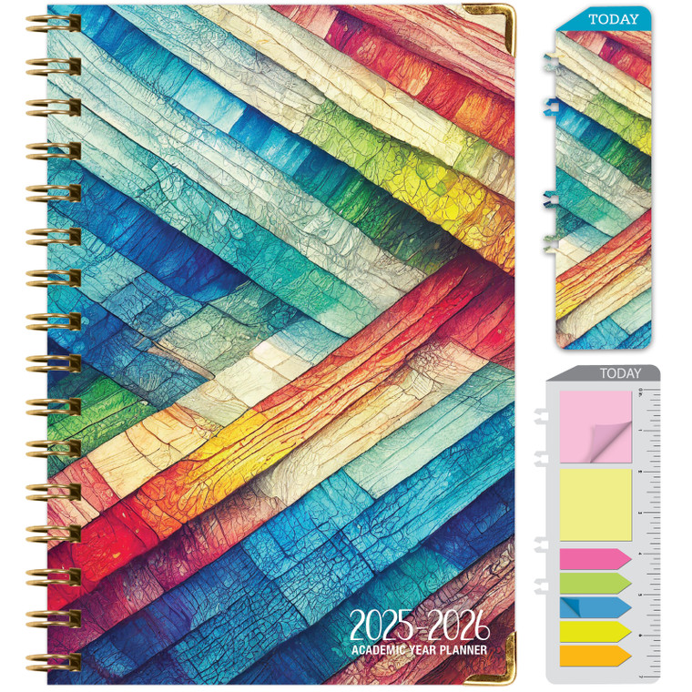 Hardcover AY 2025-2026 Fashion Planner - 5.5"x8" (Rainbow Oak)