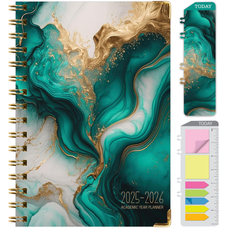 Hardcover AY 2025-2026 Fashion Planner - 5.5"x8" (Teal Gold Marble)