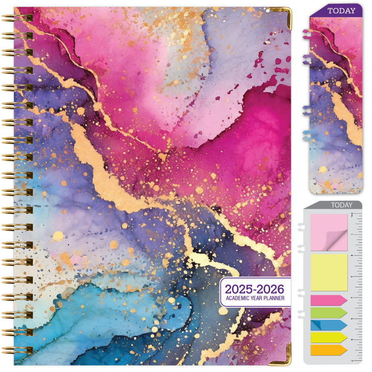 Hardcover AY 2025-2026 Fashion Planner - 8.5"x11" (Rainbow Gold Marble)