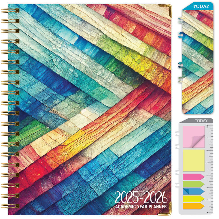 Hardcover AY 2025-2026 Fashion Planner - 8.5"x11" (Rainbow Oak)
