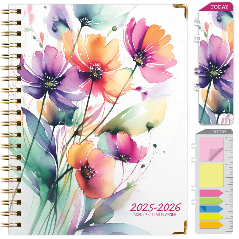 Hardcover AY 2025-2026 Fashion Planner - 8.5"x11" (Rainbow Floral)