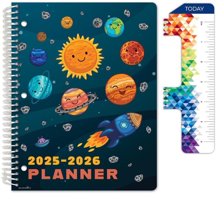 Elementary Student Planner AY 2025-2026 - Block Style - 8.5"x11" (Space Happy Planets)