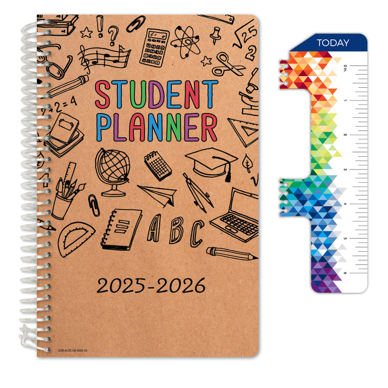 Secondary Student Planner AY 2025-2026 - Block Style - 5.5"x8.5" (Kraft Doodles)