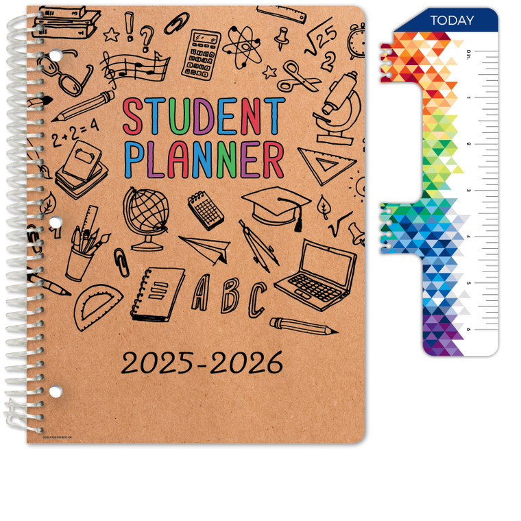 Secondary Student Planner AY 2025-2026 - Block Style - 8.5"x11" (Kraft Doodles)
