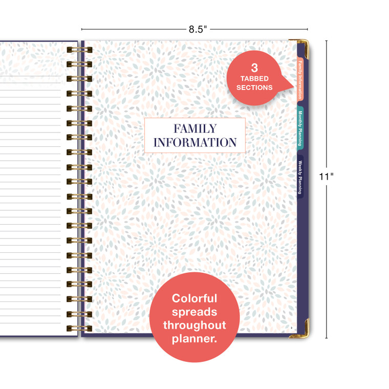 Global Printed Products Undated Family Planner - 8.5"x11" (Small Navy Floral)