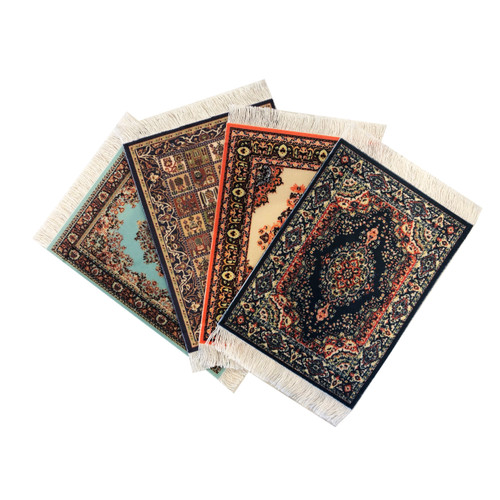 Lot of 4 Carpet Table Coasters from Fabric with Oriental Designs for Kitchen and Bars