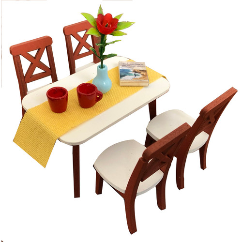 DIY Dollhouse Dinning Room Kit | Table and (4) Chairs | Miniature Furniture | Dolls House Kits | Requires Assembly | 1/18 Scale