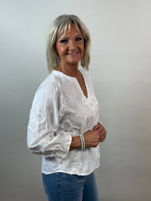 Blus / Topp, Brodyrblus i bomull, vit  - Mix By Heart