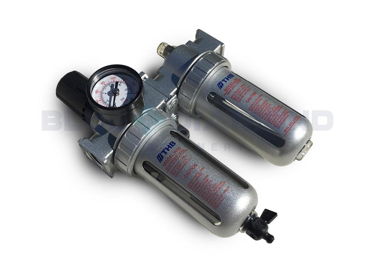 Air Compressor Water Trap & Regulator w/ Lubricator Bluedm