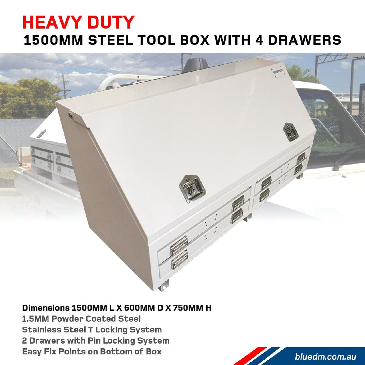 Steel Tool Box 4 Drawers W1500- Utes & Trucks
