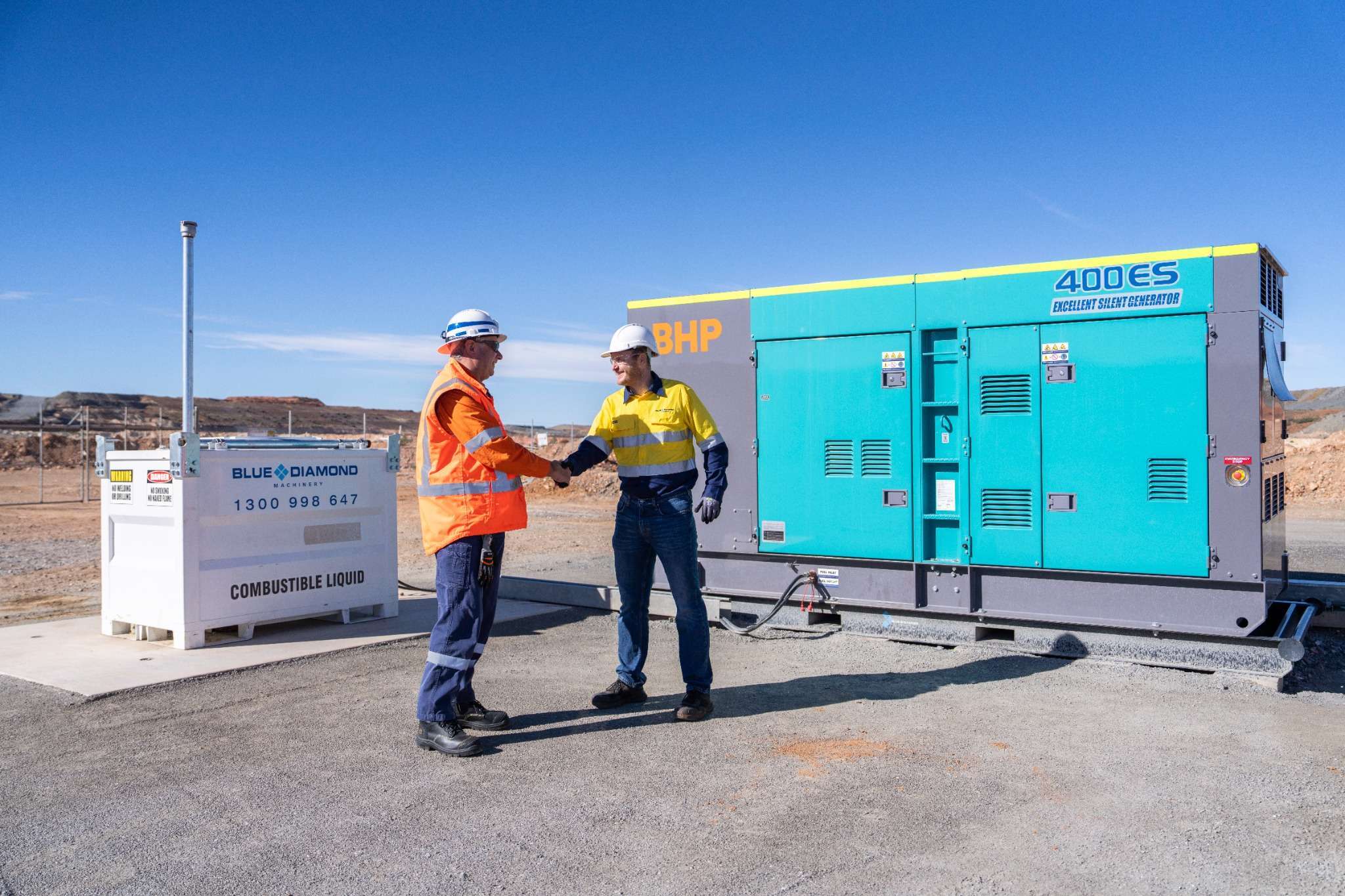denyo generator on BHP mine site with national sales manager from BDM meeting site manager