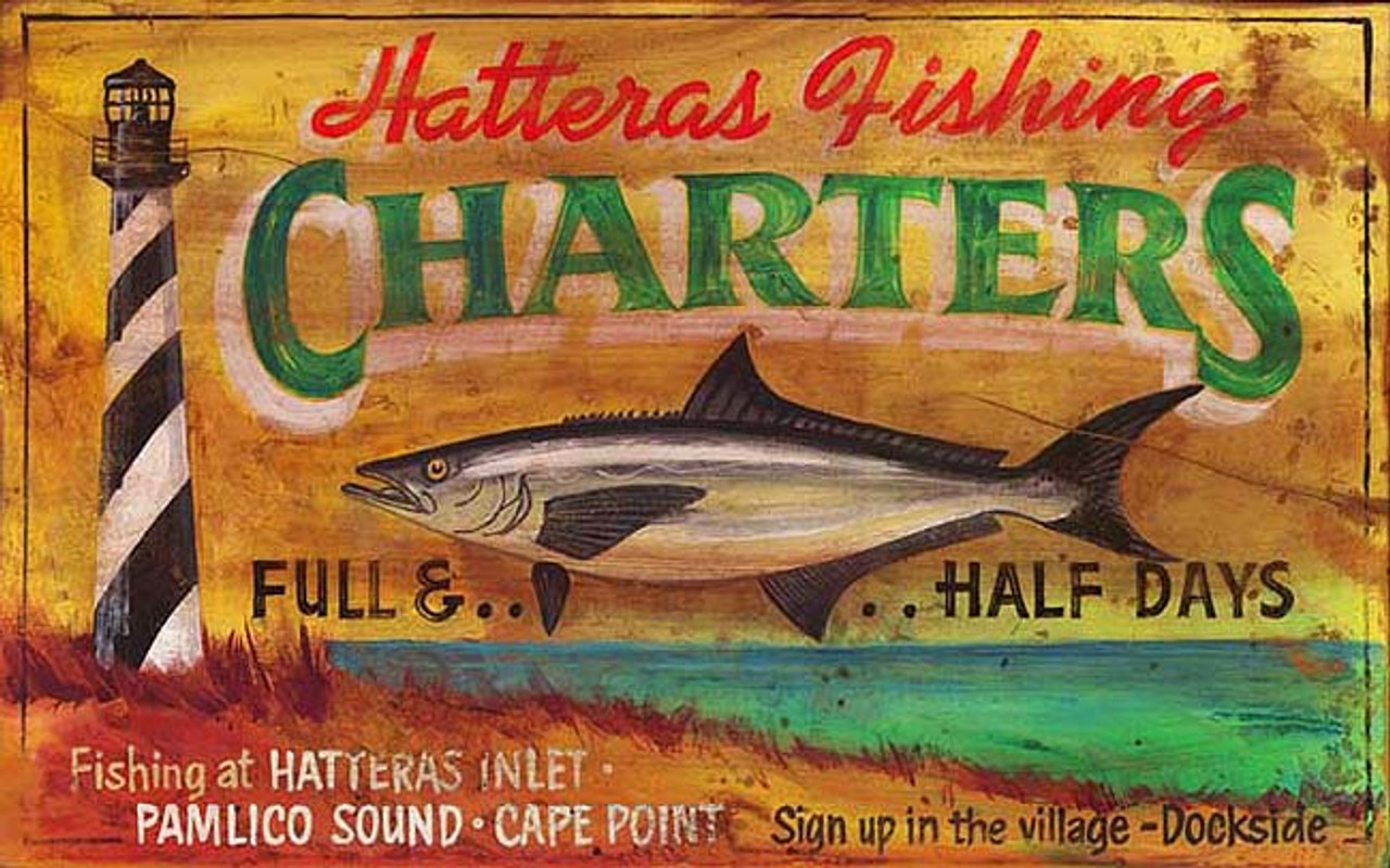 Custom Vintage Beach Decor  Hatteras Charter Fishing Wood Sign