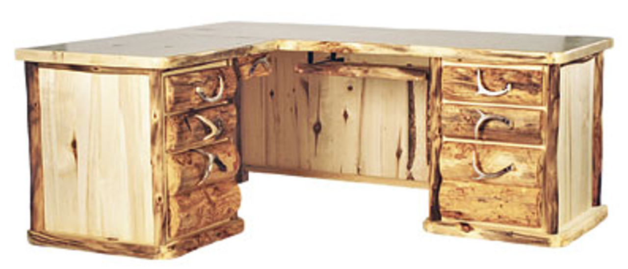 Rustic Furniture L Shaped 7 Drawer Desk