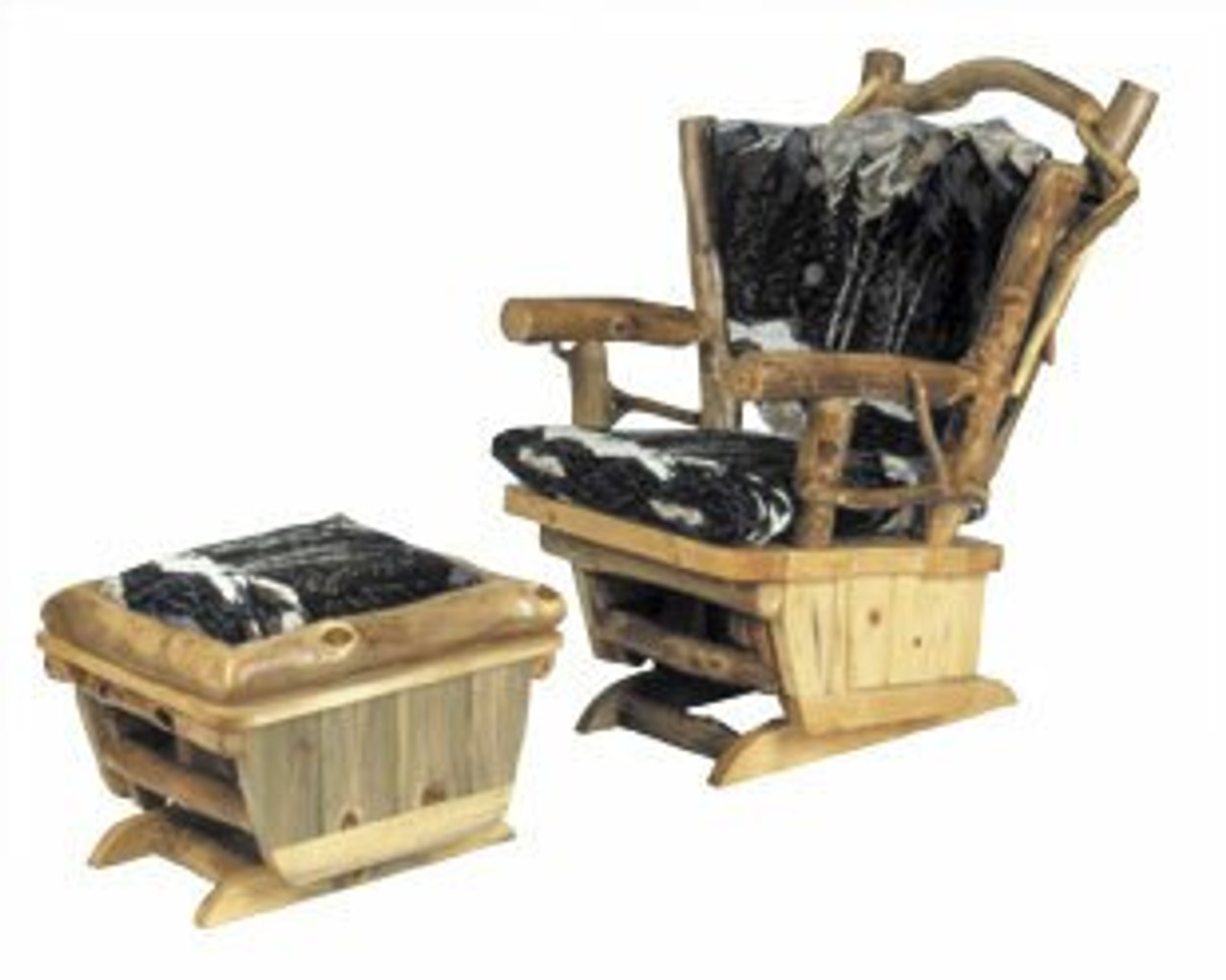 Log Rocking Chair and Ottoman Set Rustic Log Furniture