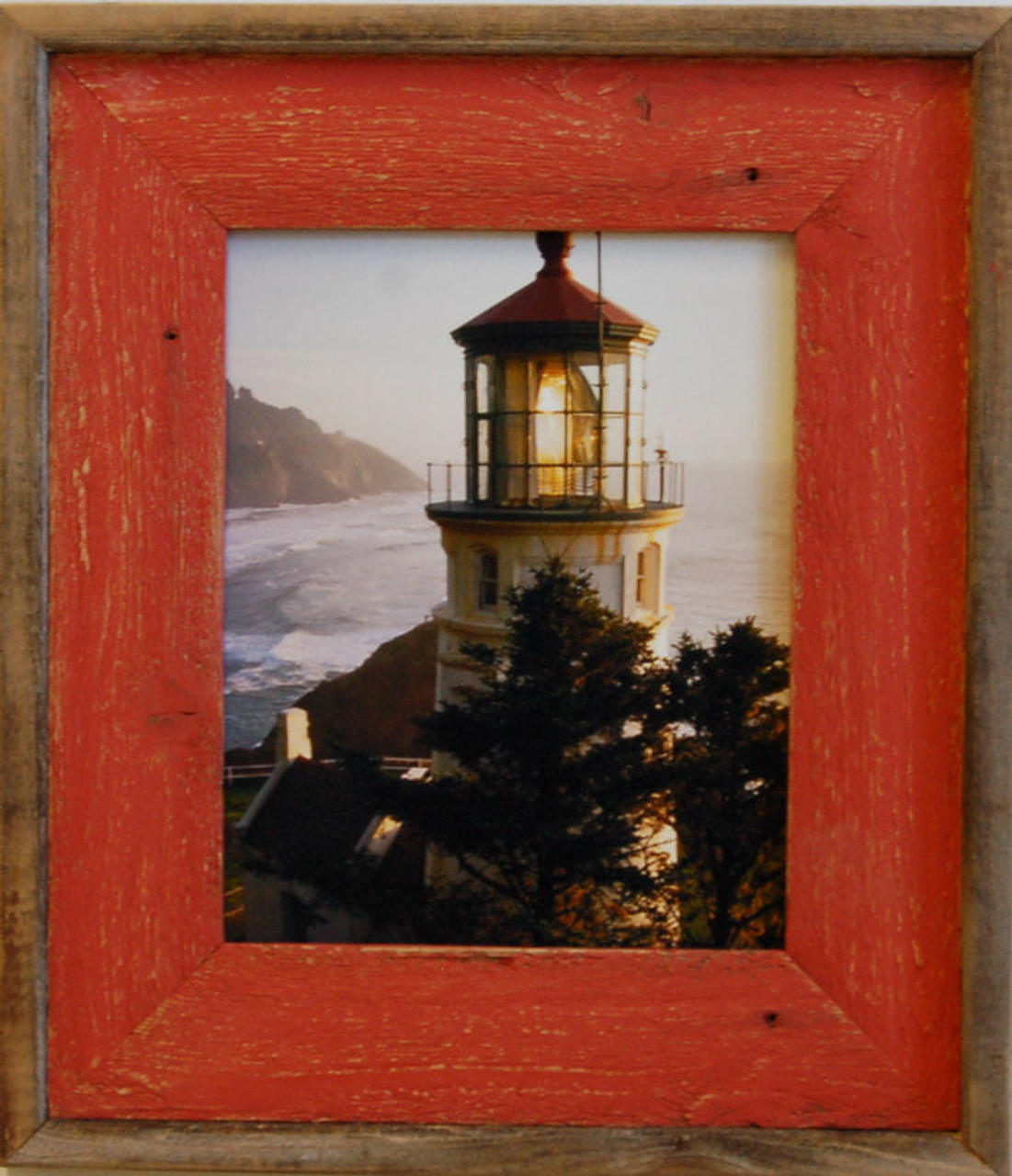 Barnwood Picture Frame with Red Wash, 4x6 Rustic Wood Frame