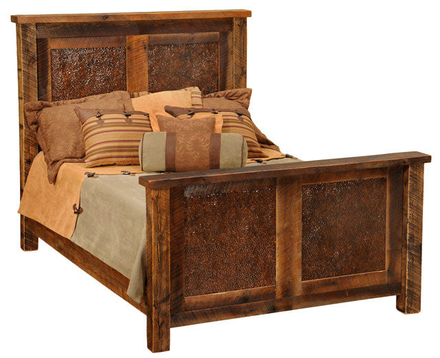 Reclaimed Barn Wood Bed With Faux Copper Inset